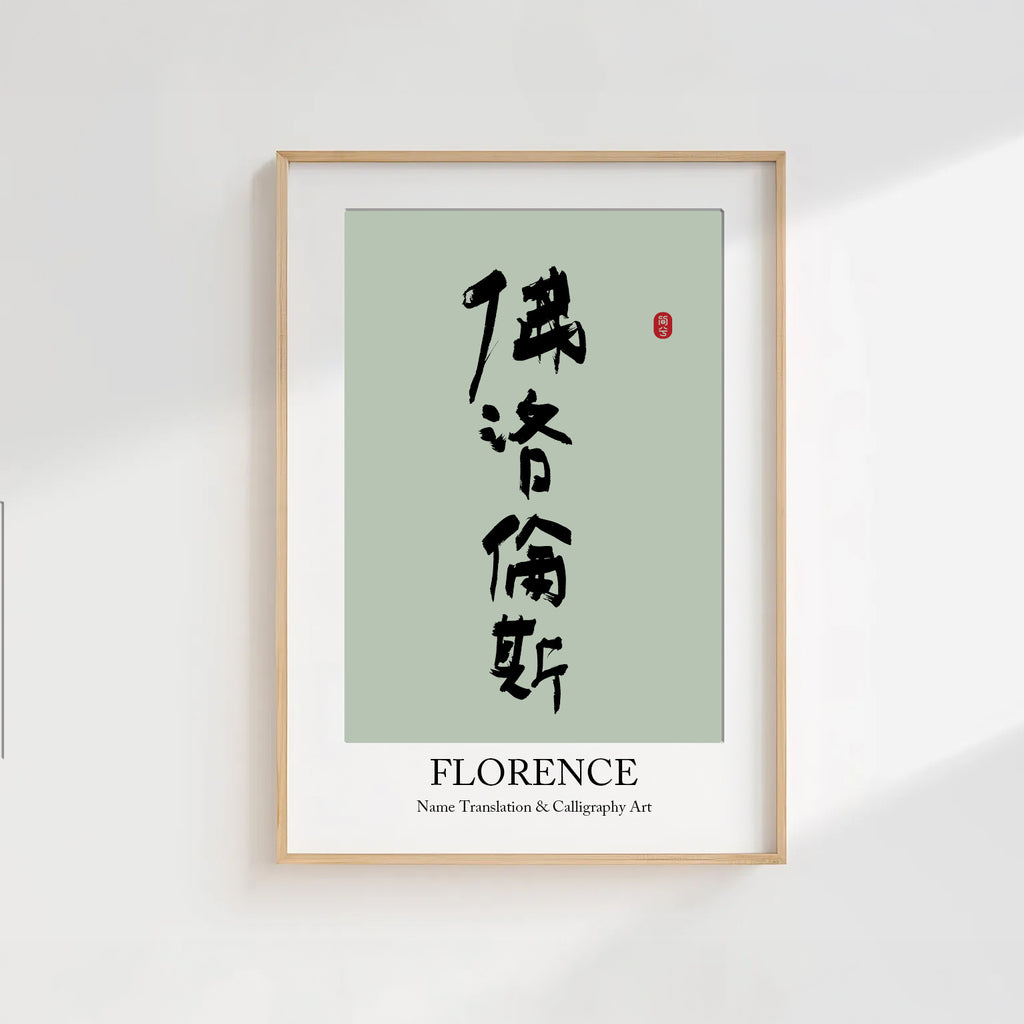 Florence Kanji Calligraphy Print | Florence in Chinese Characters | Personalized Name Gift, Asian Brush Ink Art, Digital Download PNG