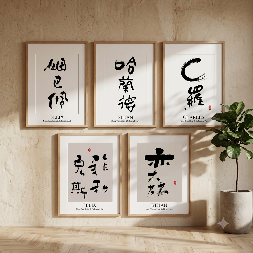 Custom Name Kanji Calligraphy Print | Your Name in Chinese Characters | Personalized Name Gift, Asian Brush Ink Art, Digital Download PNG