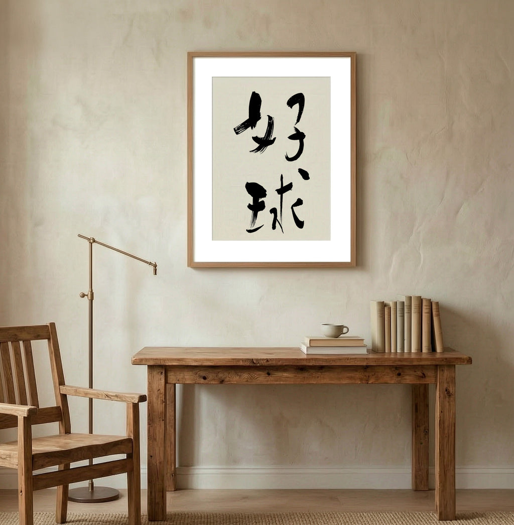 Great Shot Kanji Calligraphy Print | Good Ball in Chinese Characters | Soccer Wall Decor, World Cup Gift, Digital Download PNG