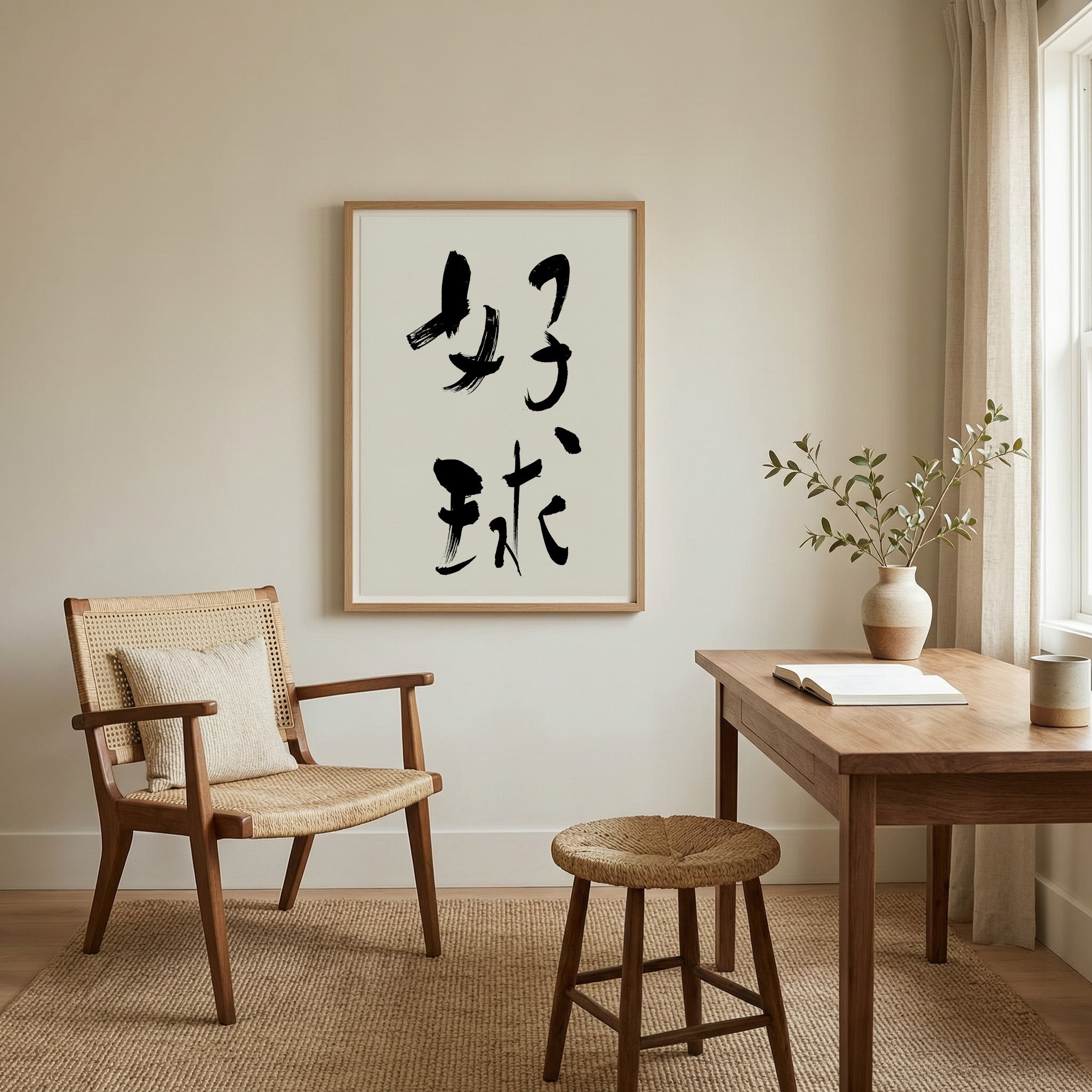 Great Shot Kanji Calligraphy Print | Good Ball in Chinese Characters | Soccer Wall Decor, World Cup Gift, Digital Download PNG