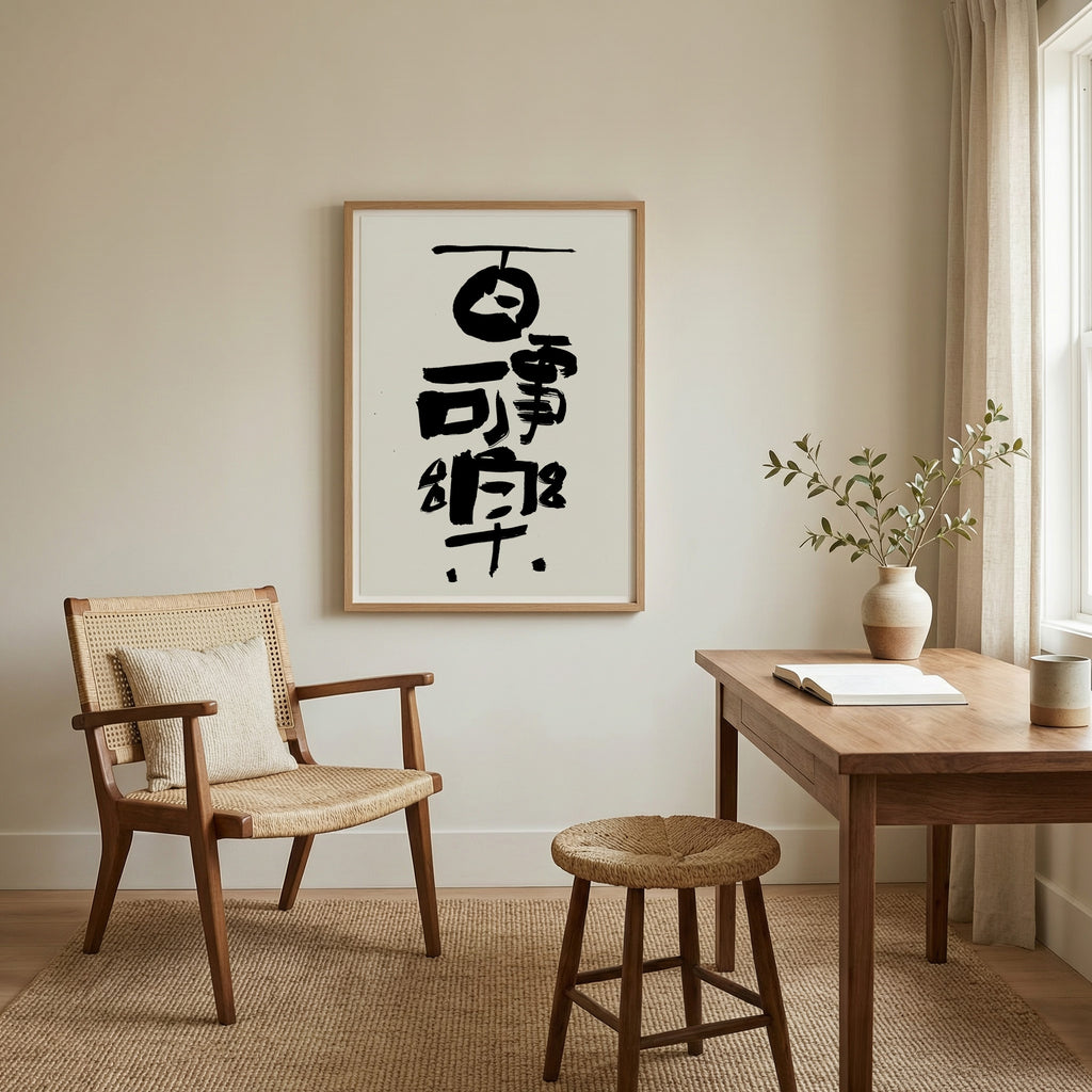 Everything Brings Joy Kanji Calligraphy Print | All Things Can Bring Joy in Chinese Characters | Zen Wisdom Art, Asian Ink Poster, Digital PNG