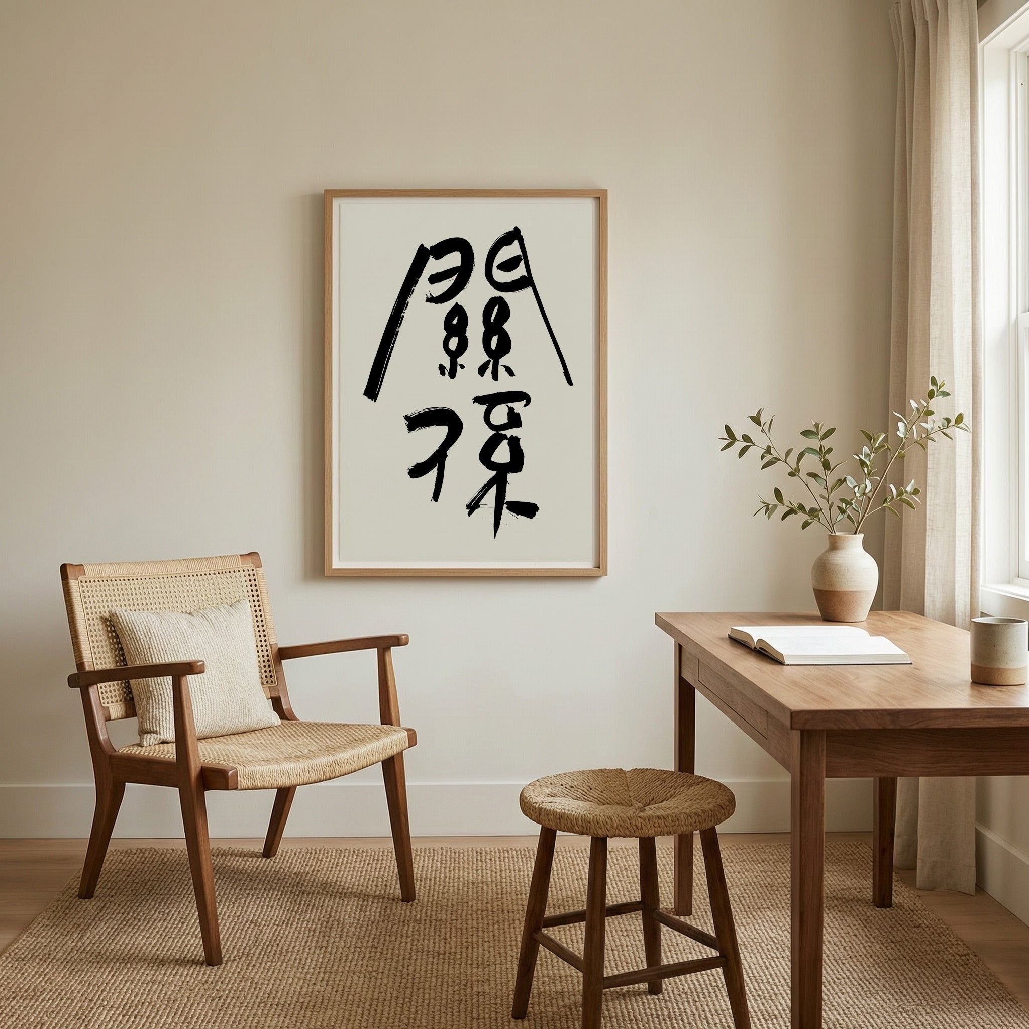 Connection Kanji Calligraphy Print | Guan Xi in Chinese Characters | Ancient Seal Script Philosophy Gift, Asian Brush Ink Art, Digital Download PNG