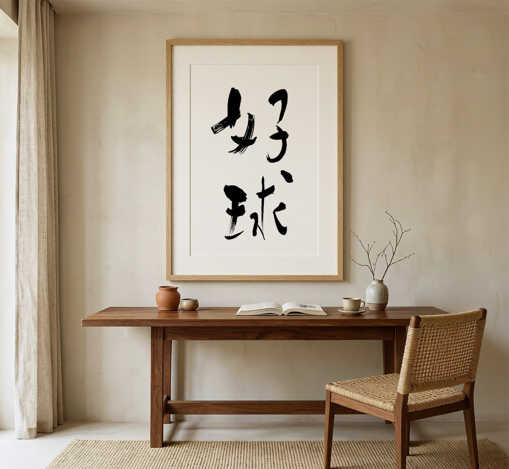 Great Shot Kanji Calligraphy Print | Good Ball in Chinese Characters | Soccer Wall Decor, World Cup Gift, Digital Download PNG